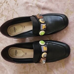 Fendi Black Flats with Multicolor Embellishments